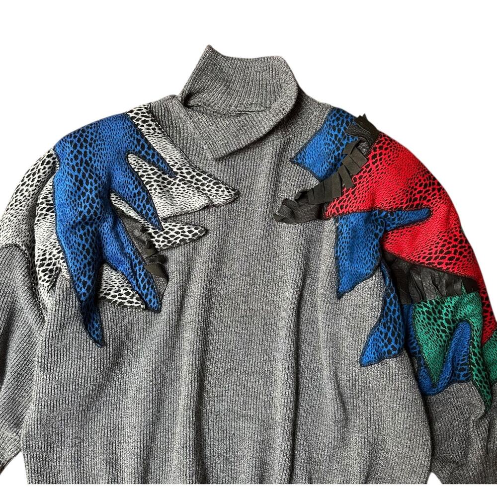 Vintage Mermini Patchwork Appliqu Split Collar Sw… - image 4